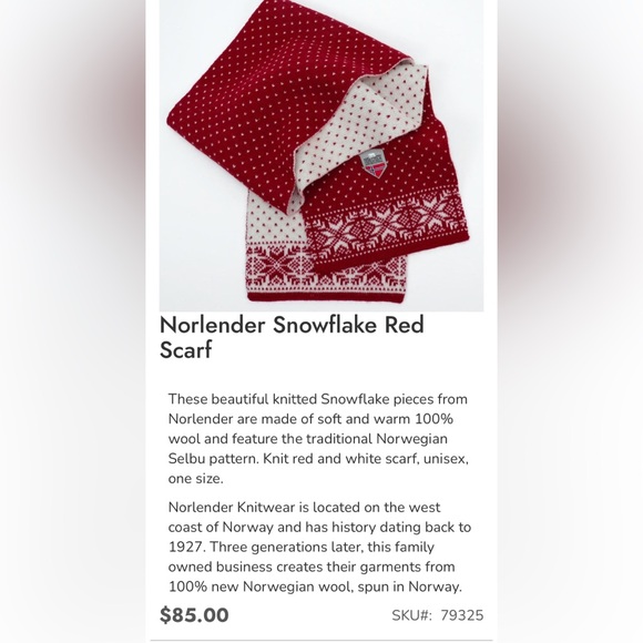 Dale of Norway Scarf 100% Natural Wool Garmisch Red White NWT $85 - Picture 5 of 5